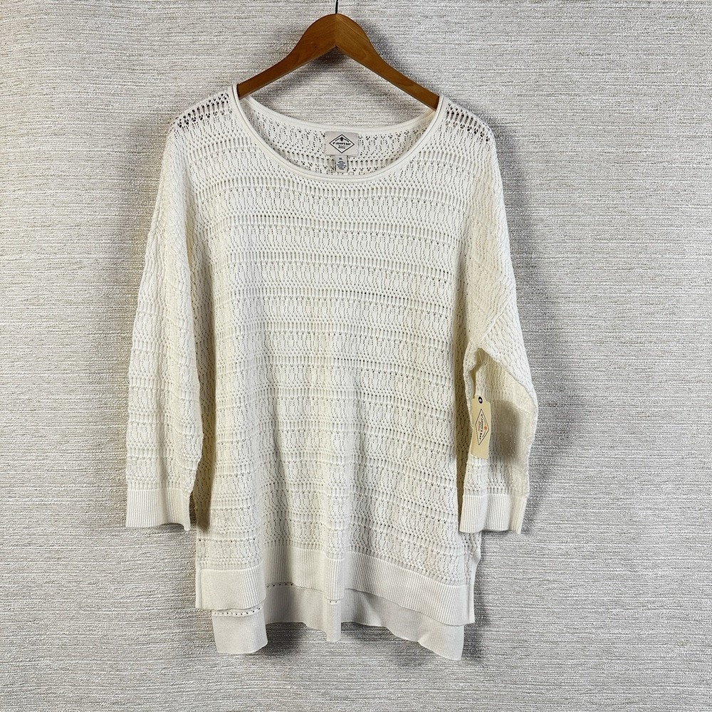Med Cream Sweater Semi Sheer Lace Crochet Boho Cottagecore Fairy‎ Oversized